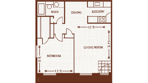 Large One Bedroom, One Bath 630 SQ. FT.