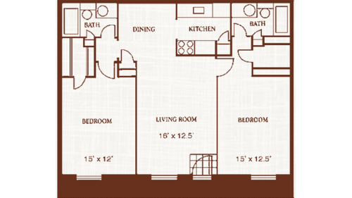 Two Bedroom, Two Bath 972 SQ. FT.