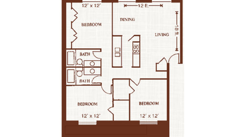 Three Bedroom, Two Bath 1,190 SQ. FT.